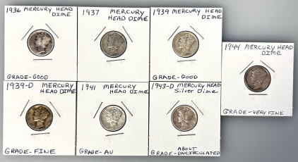 (7) Vintage Mercury Head Dimes