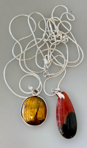 Tiger Eye Jasper Gemstone Necklace and Fire Agate Teardrop Necklace