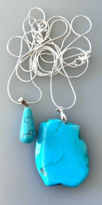 Turquoise Freeform Slice Gemstone Necklace and Waterdrop .925 Necklace