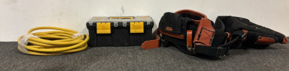 Toolbox Full of Various Tools & Parts, Utility Belt, Air Hose, & More