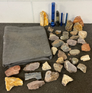 Buttoning Tarp / Cover, Flashlights, Verity Of Rocks