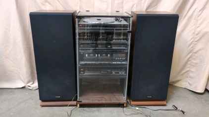 Fisher Home Stereo with Phonograph Record, AM/FM Radio, CD Player, Equalizer, and Cassette Player with Two Speakers