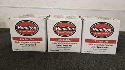 (3) 3.5 Gallon Boxes Of Hamilton Drywall Products Lite Red Dot Light Weight All-Purpose Joint Compound
