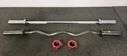 47.5" Olympic Barbell, 47" Olympic Curl Bar w/(2) Barbell Clamps