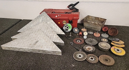 Dimond plate Corner Pieces 22.1/2"X11" .. Grinder Wheels .. Cutting Wheels.. Shell Cutters... Toolbox.. and Clamps..