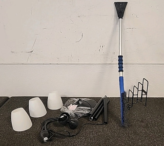 3 Light Floor Lamp.. Flie Divider .. Window Scraper and Broom..