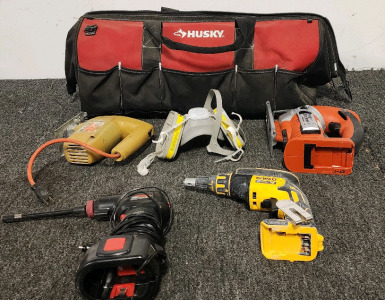 Husky Tool Bag, DeWalt Drill, Air Hawk Air Compressor, Fire Storm Sander, And More