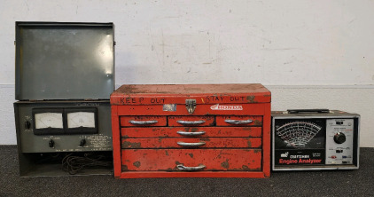 Vintage Duelmeter Army General Meters TD100-B Dwell Meter, Craftsman Engine Analyzer, And 6 Drawer Toolbox!