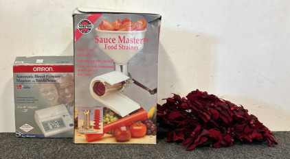 Food Strainer, Blood Pressure Monitor, & Fake Decorative Flowers