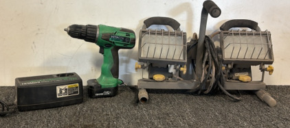 Hitachi Drill & Battery Charger, & Work Lights