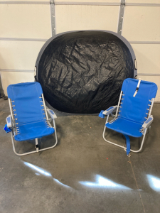 2 camping chairs and Hawkins Matata Tents Pop-Up Screen Tent