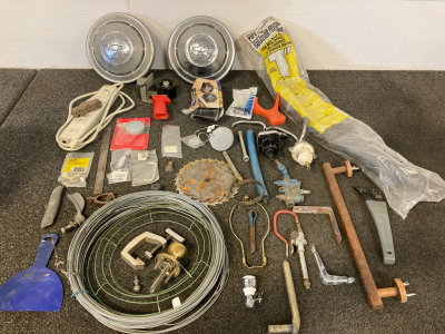Chevy wheel caps, multiple tools, Extension cord 7 plug-ins
