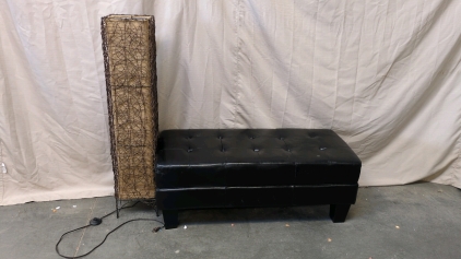 Black Stool Bench and Ornate Box Lamp
