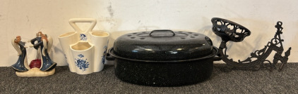Roaster, Vintage Planter, & Various Home Decor