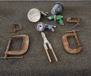 Spray Paint Air Brush Heads, Vintage C-Clamps Of Various Sizes