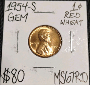1954-S MS67RD Red Gem Wheat Penny