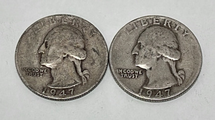 (2) Washington 90% Silver Quarters Dated 1947
