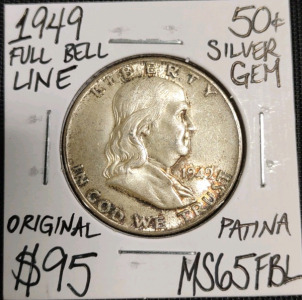 1949 MS65FBL Full Bell Line Silver Half Dollar
