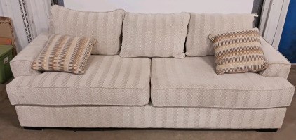 (3) Striped Upholstered Sofa w/ (2) Throw Pillows