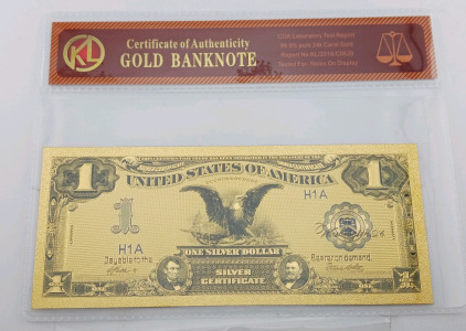 (1) 99.9 Pure 24K Gold Flaked $1 Bank Note w/ Certificate of Authenticity