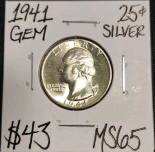 1941 MS65 Gem Silver Washington Quarter