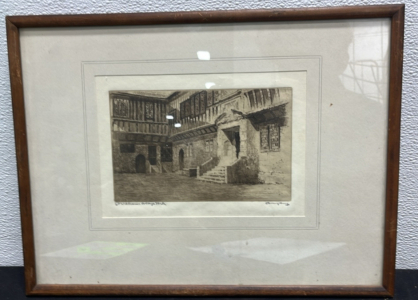 (1) The Courtyard, St. William&rsquo;s College, York. Original Etxhing by E.J Mayberry