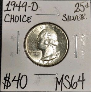 1949-D MS64 Choice Silver Washington Quarter