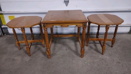 Vintage Mahogany Wooden Nesting Table w/ Both Original Chairs