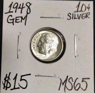 1948 MS65 Gem Silver Roosevelt Dime