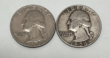 (2) Washington 90% Silver Quarters Dated 1954 And 1966