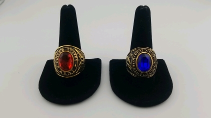 (2) Large Golden Plated Military Rings w/ Gemstones-Airforce & Army