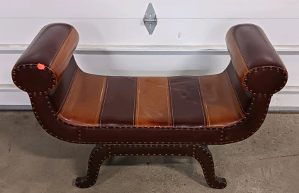 (1) Leather Studded Curved Bench