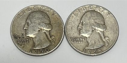 (2) Washington 90% Silver Quarters Dated 1950 And 1955