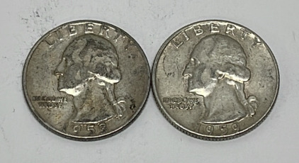 (2) Washington 90% Silver Quarters Dated 1953 And 1959