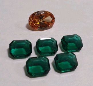 (1) Lab Created Citrine-Oval Faceted Gemstone & (5) Lab Created Emeralds-Emerald Faceted Gemstone