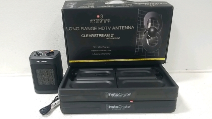 Antennas Direct Long Range HDTV Antenna- Clear Stream 2 w/ Mount, (2) Insta Crates, Pelonis Mini Heater