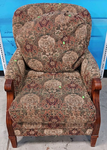 (1) Fairfield Paisley Upholstered Armchair w/ Wood Trim