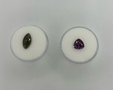 (1) 1.80ct. Natural Alexandrite 8mm Faceted Trillian Cut Gemstone (1) .90ct Natural Black Opal Beautiful Multicolors Checker Cut Gemstone