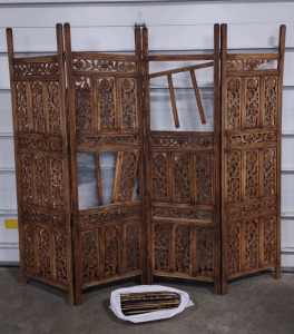 Vintage Carved Wood Room Divider Privacy Screen 4-Panel