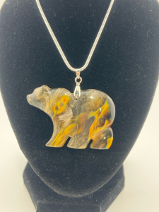 (1) 60.25ct Natural Carved Volcano Cherry Quartz Polar Bear Pendant .925 Necklace