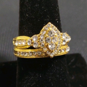 18k Yellow Gold Plated SET OF 2 for Women White Sapphire ENGAGEMENT/ WEDDING