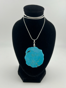 104.60ct. Turquoise Freeform Slice Gemstone .925 Necklace