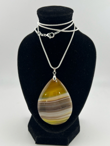 (1) 121.85ct. Beautiful Striped Agate Teardrop Pendant .925 Necklace
