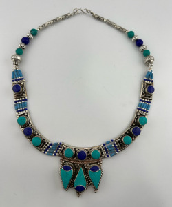 (1) Beautiful Turquoise And Blue Lapis Lazuli Large Necklace