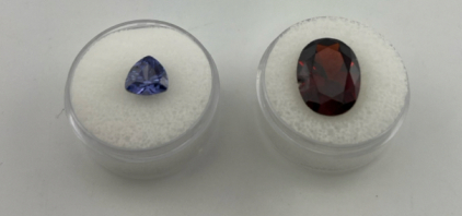 (1) 3.50ct Natural Blue Tanzanite Faceted 8mm Trillion Cut Gemstone (1) 11.05 ct. Pigeon Blood Red Ruby vvs Faceted Diamond Cut Gemstone