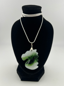 (1) 83.45ct. Natural Green/White Jade Horse Head Pendant .925 Necklace