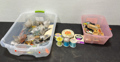(2) Containers of Fishing Lures (6) Rolls of Fishing Line