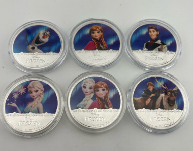 (6) Disney Character Frozen Movie Silver Plated Collectible Coins