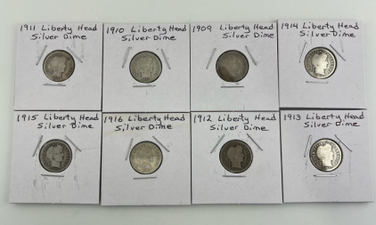 (8) Different 1909-1916 Liberty Head Silver Dimes