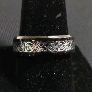 Black Men's Viking/ Nordic Silver Toned Wedding Band